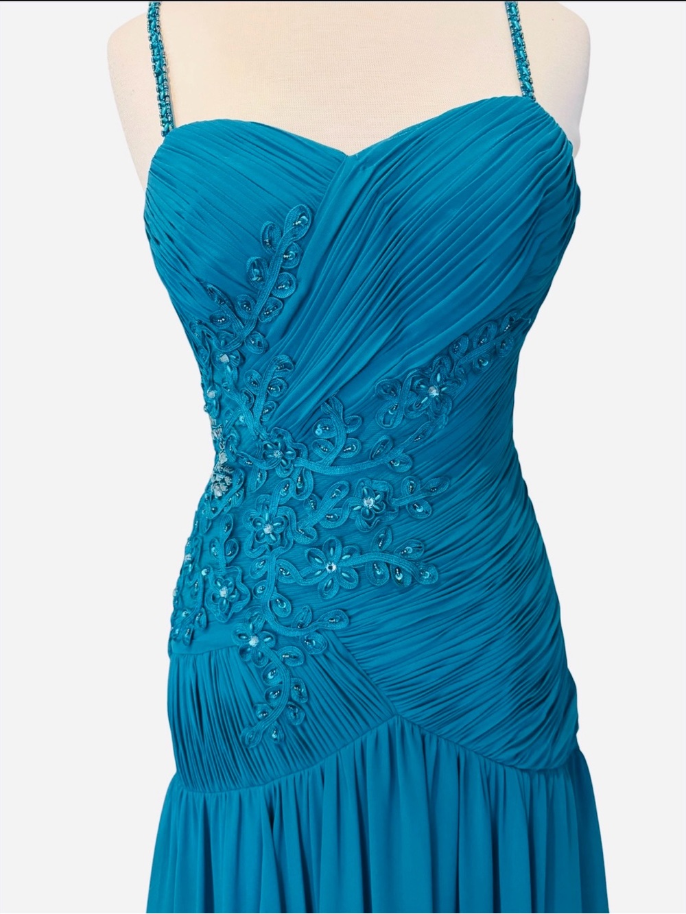 Sue Wong Dress NWT Formal Teal Embellished Maxi Evening Gown Size 6